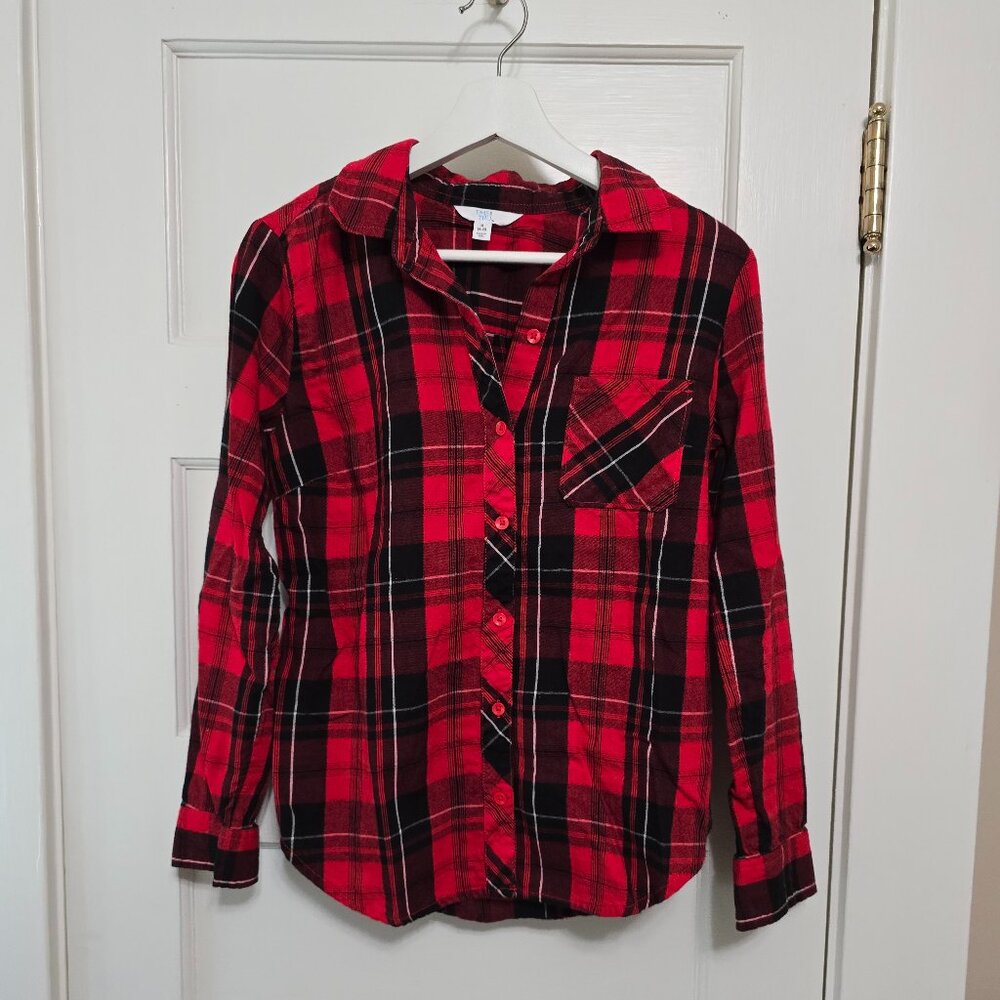 Time and Tru Red and Black Flannel Button down top - S